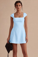 Load image into Gallery viewer, Cap Sleeves Square Neck A Line Short White Graduation Dress