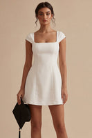 Load image into Gallery viewer, Cap Sleeves Square Neck A Line Short White Graduation Dress