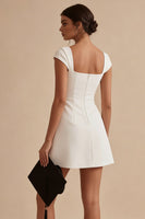 Load image into Gallery viewer, Cap Sleeves Square Neck A Line Short White Graduation Dress