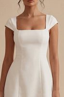 Load image into Gallery viewer, Cap Sleeves Square Neck A Line Short White Graduation Dress