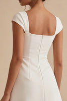 Load image into Gallery viewer, Cap Sleeves Square Neck A Line Short White Graduation Dress