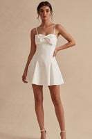 Load image into Gallery viewer, Spaghetti Straps White Short A Line Graduation Dress with Bow