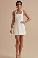 Load image into Gallery viewer, Halter Short A Line White Backless Graduation Dress