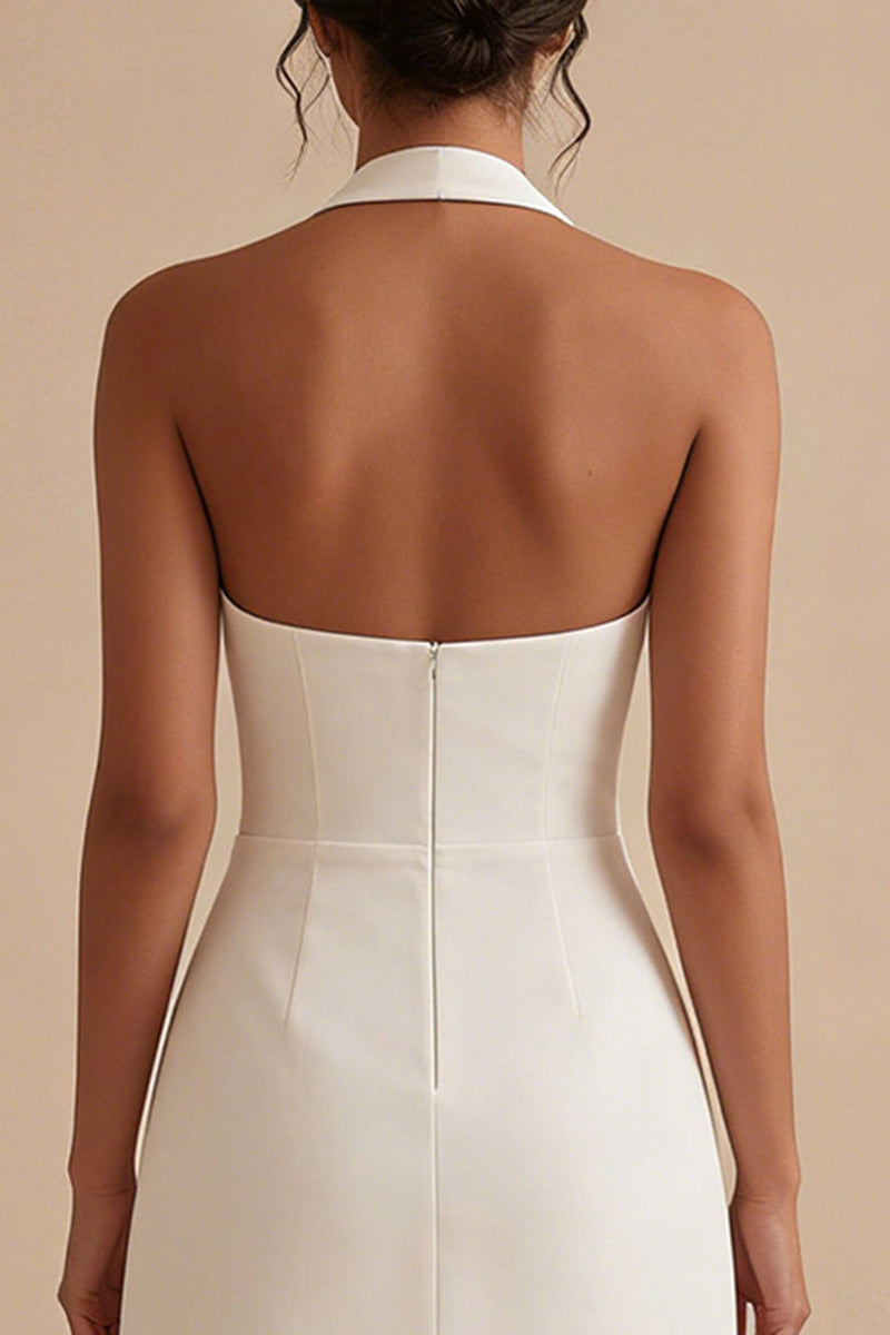 Load image into Gallery viewer, Halter Short A Line White Backless Graduation Dress