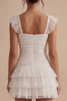 Load image into Gallery viewer, Square Neck White Short A Line Ruched Graduation Dress with Ruffles