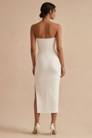 Load image into Gallery viewer, White Strapless Maxi Bodycon Engagement Dress with Slit