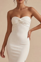 Load image into Gallery viewer, White Strapless Maxi Bodycon Engagement Dress with Slit