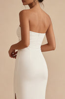 Load image into Gallery viewer, White Strapless Maxi Bodycon Engagement Dress with Slit