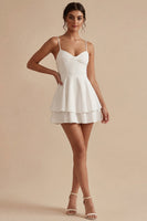 Load image into Gallery viewer, Short A Line White Spaghetti Straps Graduation Dress with Ruffles