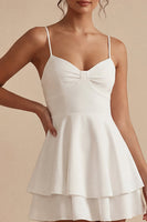 Load image into Gallery viewer, Short A Line White Spaghetti Straps Graduation Dress with Ruffles