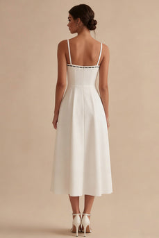 Maxi A Line White Spaghetti Straps Engagement Dress with Bow