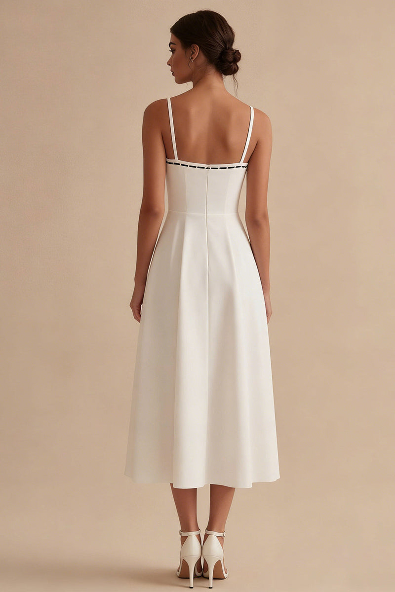 Load image into Gallery viewer, Maxi A Line White Spaghetti Straps Engagement Dress with Bow