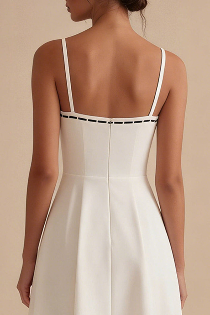 Load image into Gallery viewer, Maxi A Line White Spaghetti Straps Engagement Dress with Bow