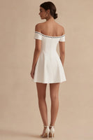 Load image into Gallery viewer, Off the Shoulder Short White A Line Graduation Dress with Bow