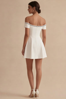 Off the Shoulder Short White A Line Graduation Dress with Bow