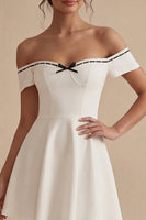 Load image into Gallery viewer, Off the Shoulder Short White A Line Graduation Dress with Bow