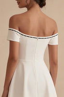 Load image into Gallery viewer, Off the Shoulder Short White A Line Graduation Dress with Bow