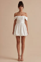 Load image into Gallery viewer, Ruched Off the Shoulder Short White A Line Graduation Dress