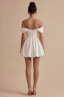 Load image into Gallery viewer, Ruched Off the Shoulder Short White A Line Graduation Dress