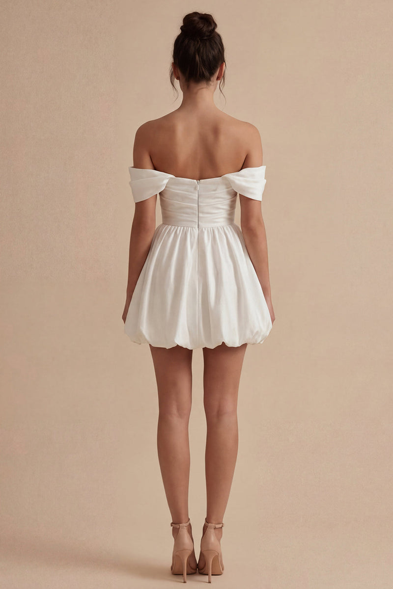 Load image into Gallery viewer, Ruched Off the Shoulder Short White A Line Graduation Dress