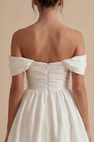Load image into Gallery viewer, Ruched Off the Shoulder Short White A Line Graduation Dress