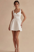 Load image into Gallery viewer, White Thick Straps Short A Line Graduation Dress