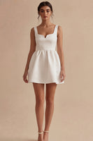 Load image into Gallery viewer, White Thick Straps Short A Line Graduation Dress