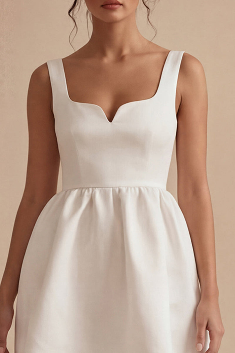 Load image into Gallery viewer, White Thick Straps Short A Line Graduation Dress