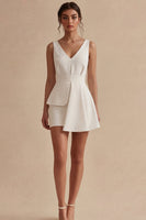 Load image into Gallery viewer, A Line White Short V-Neck Graduation Dress