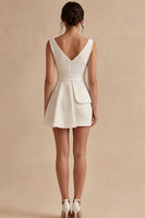 Load image into Gallery viewer, A Line White Short V-Neck Graduation Dress