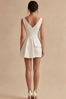 A Line White Short V-Neck Graduation Dress