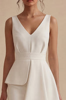 Load image into Gallery viewer, A Line White Short V-Neck Graduation Dress