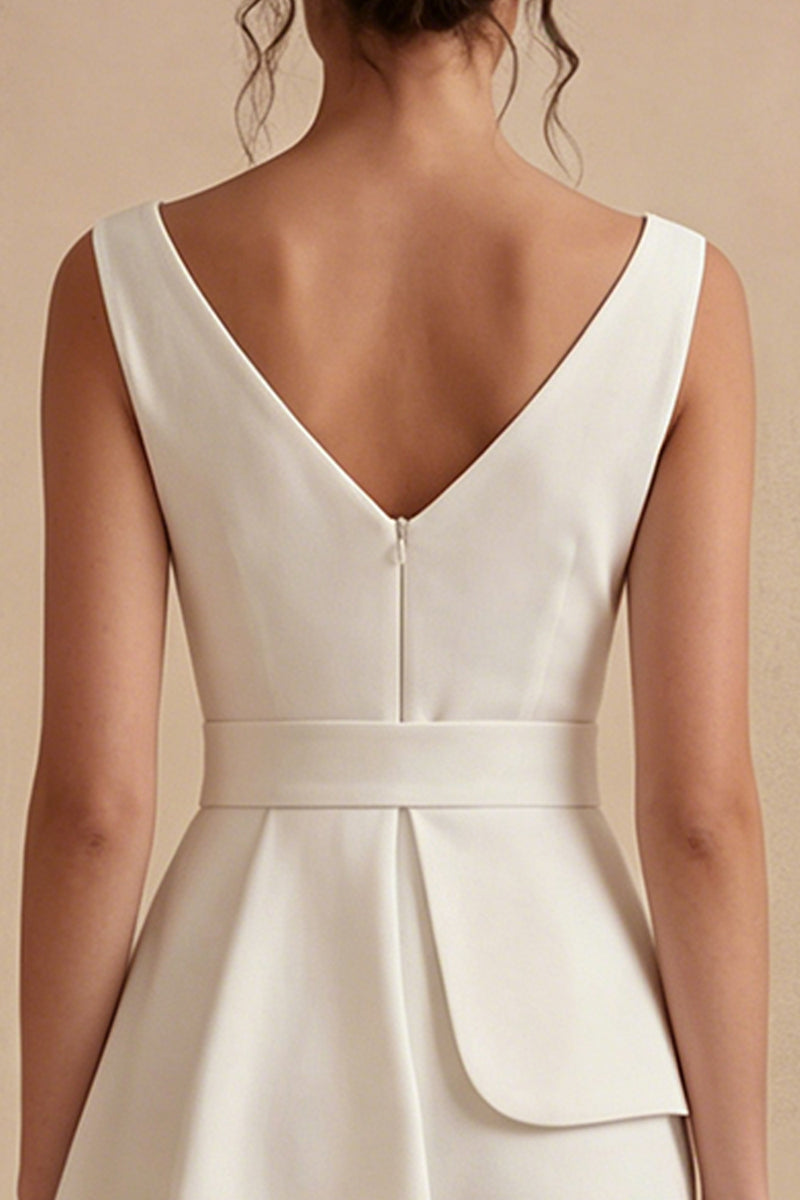 Load image into Gallery viewer, A Line White Short V-Neck Graduation Dress