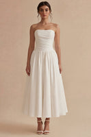 Load image into Gallery viewer, Maxi Strapless White Ruched A Line Beach Wedding Dress