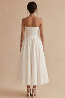 Load image into Gallery viewer, Maxi Strapless White Ruched A Line Beach Wedding Dress