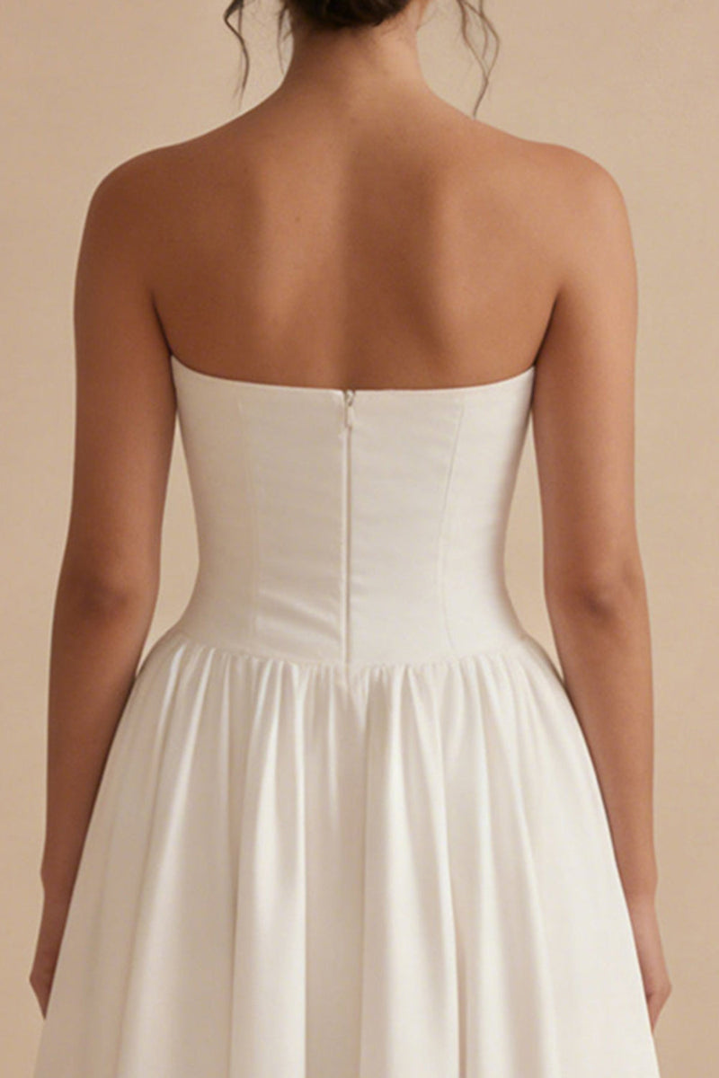 Load image into Gallery viewer, Maxi Strapless White Ruched A Line Beach Wedding Dress