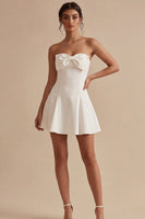 Load image into Gallery viewer, White Short A Line Strapless Graduation Dress with Bow