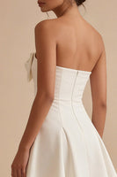 Load image into Gallery viewer, White Short A Line Strapless Graduation Dress with Bow