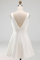 Load image into Gallery viewer, Short V-Neck White A Line Graduation Dress
