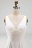 Load image into Gallery viewer, Short V-Neck White A Line Graduation Dress