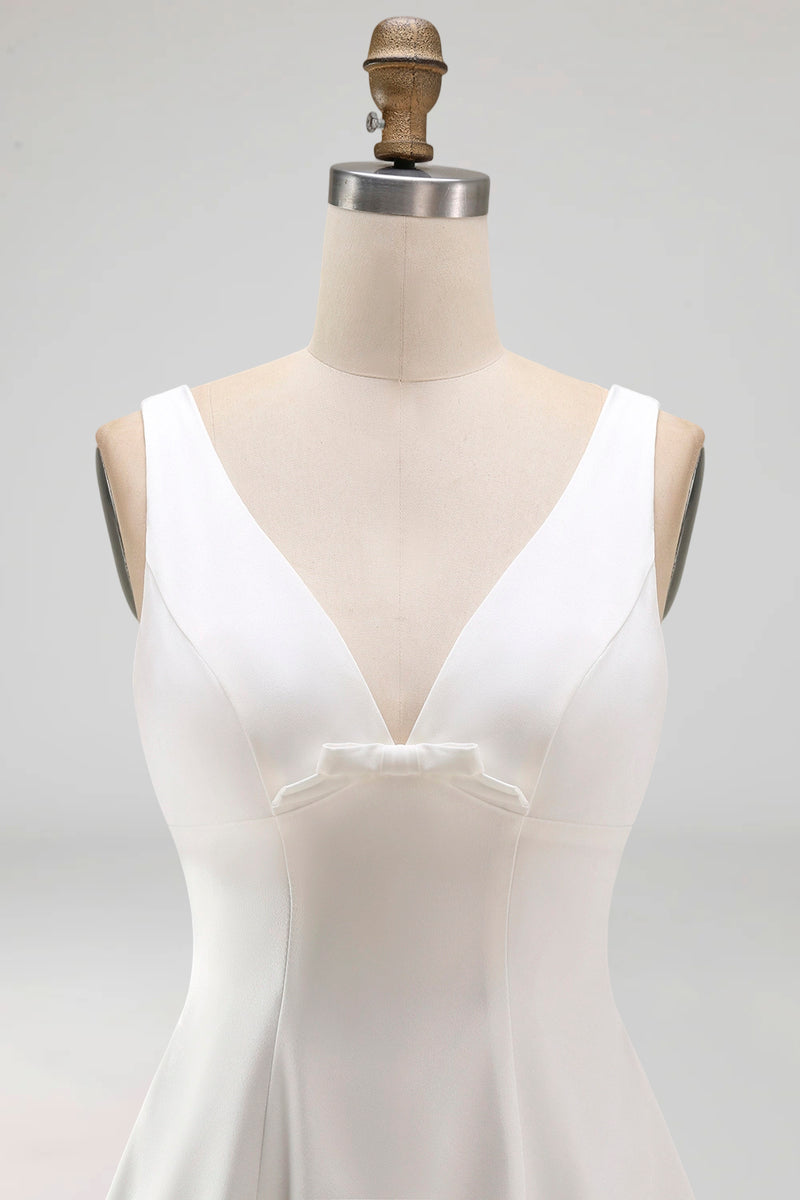 Load image into Gallery viewer, Short V-Neck White A Line Graduation Dress