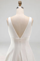 Load image into Gallery viewer, Short V-Neck White A Line Graduation Dress
