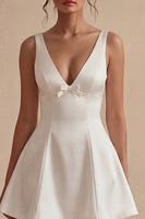 Load image into Gallery viewer, Short V-Neck White A Line Graduation Dress