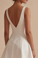 Load image into Gallery viewer, Short V-Neck White A Line Graduation Dress