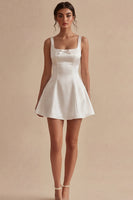 Load image into Gallery viewer, Short Square Neck White A Line Graduation Dress