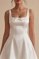 Load image into Gallery viewer, Short Square Neck White A Line Graduation Dress
