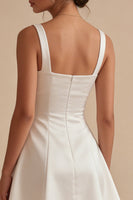 Load image into Gallery viewer, Short Square Neck White A Line Graduation Dress