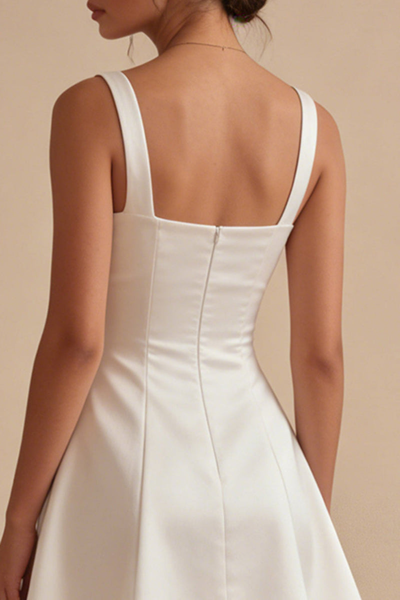Load image into Gallery viewer, Short Square Neck White A Line Graduation Dress