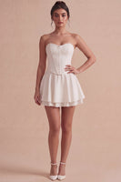 Load image into Gallery viewer, Corset Strapless Short White A Line Graduation Dress with Ruffles