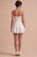 Load image into Gallery viewer, Corset Strapless Short White A Line Graduation Dress with Ruffles